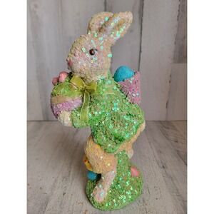 Sequin rabbit glitter basket egg Easter home decor figure spring pastel unique